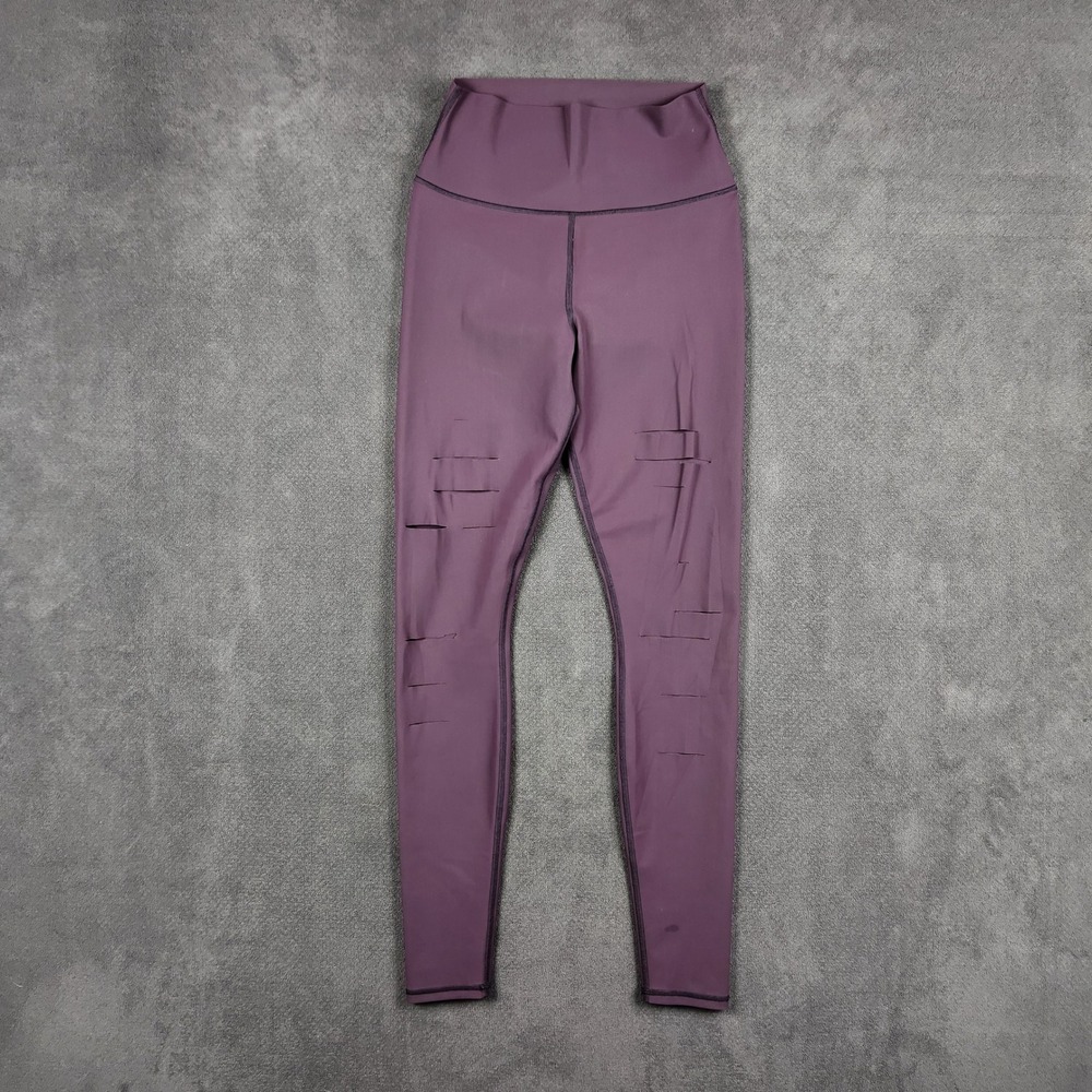 Alo Yoga Ripped Warrior Leggings Womens Medium Mauve Purple High Waist Laser Cut